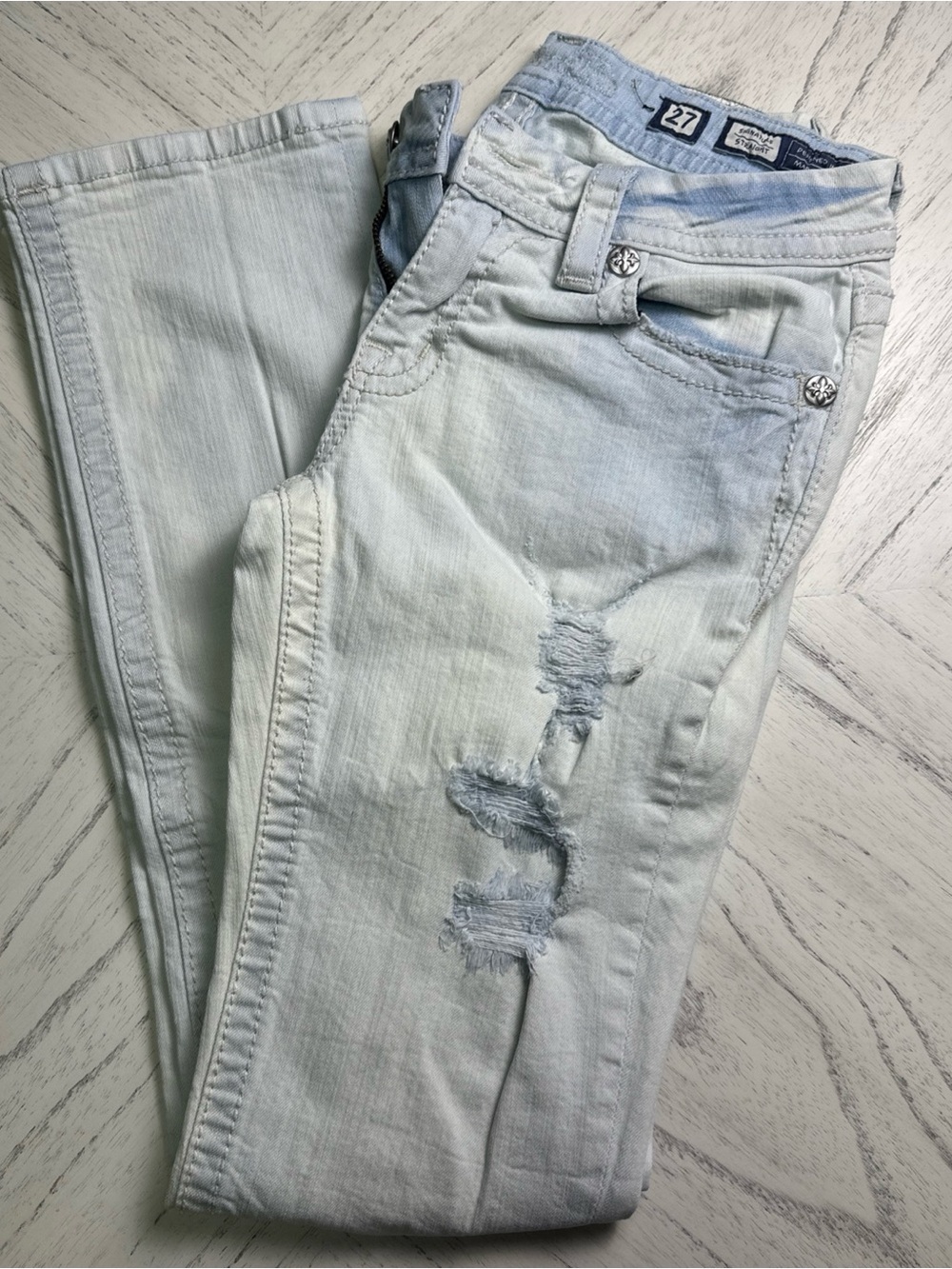 Miss Me Light Blue Straight Leg Distressed Jeans